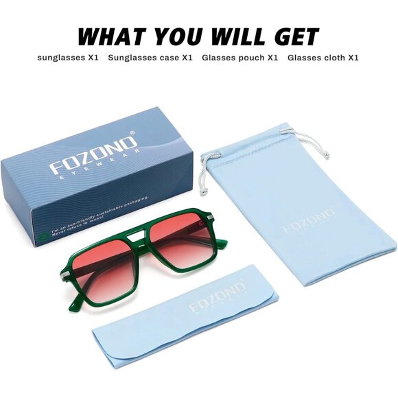 🆕Women Green Retro Trendy Classic Square Vintage Shade Double Bridge Sunglasses - Picture 7 of 7